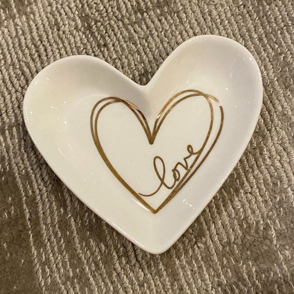 NEW Kate Aspen Trinket Dish Love heart white/gold